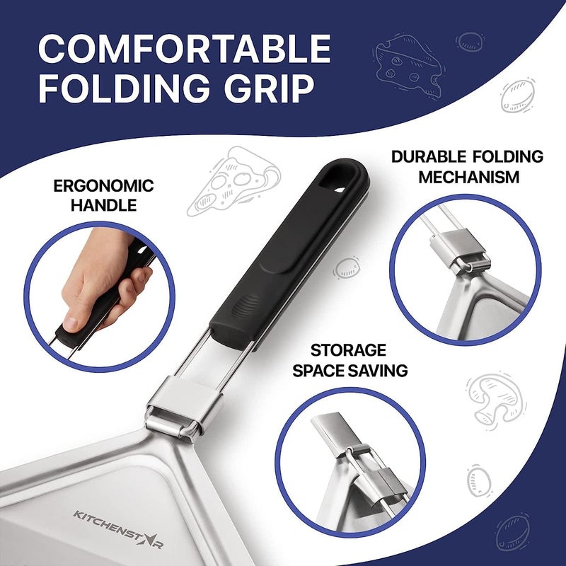 kitchen-star 12" Pizza Making Kit (Set of 2) - 12" Pizza Cutter Rocker Knife with Blade Cover + 9.5" Stainless Steel Pizza Peel with Folding Handle- Ultimate Pizza Oven Accessories - Image 5